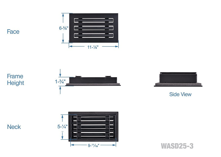 10x6 Linear Slot Diffuser Casa Series Modern Vent Cover Black Linear Air Diffusers