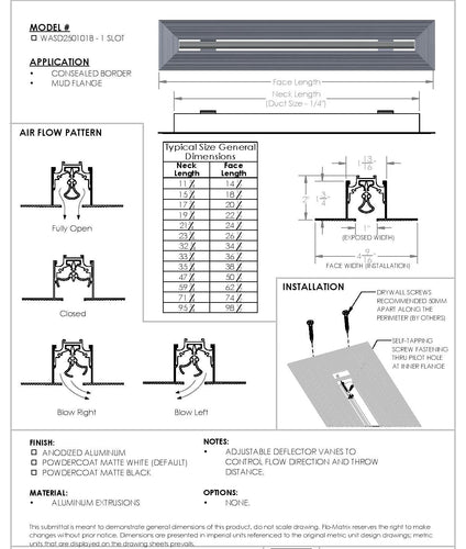 Mud in flange flushed linear slot diffuser - drywall mudding HVAC air vent cover submittal